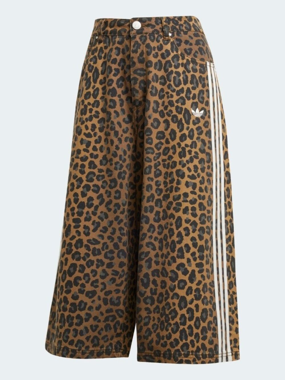 ADIDAS ORIGINALS 3 STRIPES LEOPARD DENIM BERMUDA SHORTS